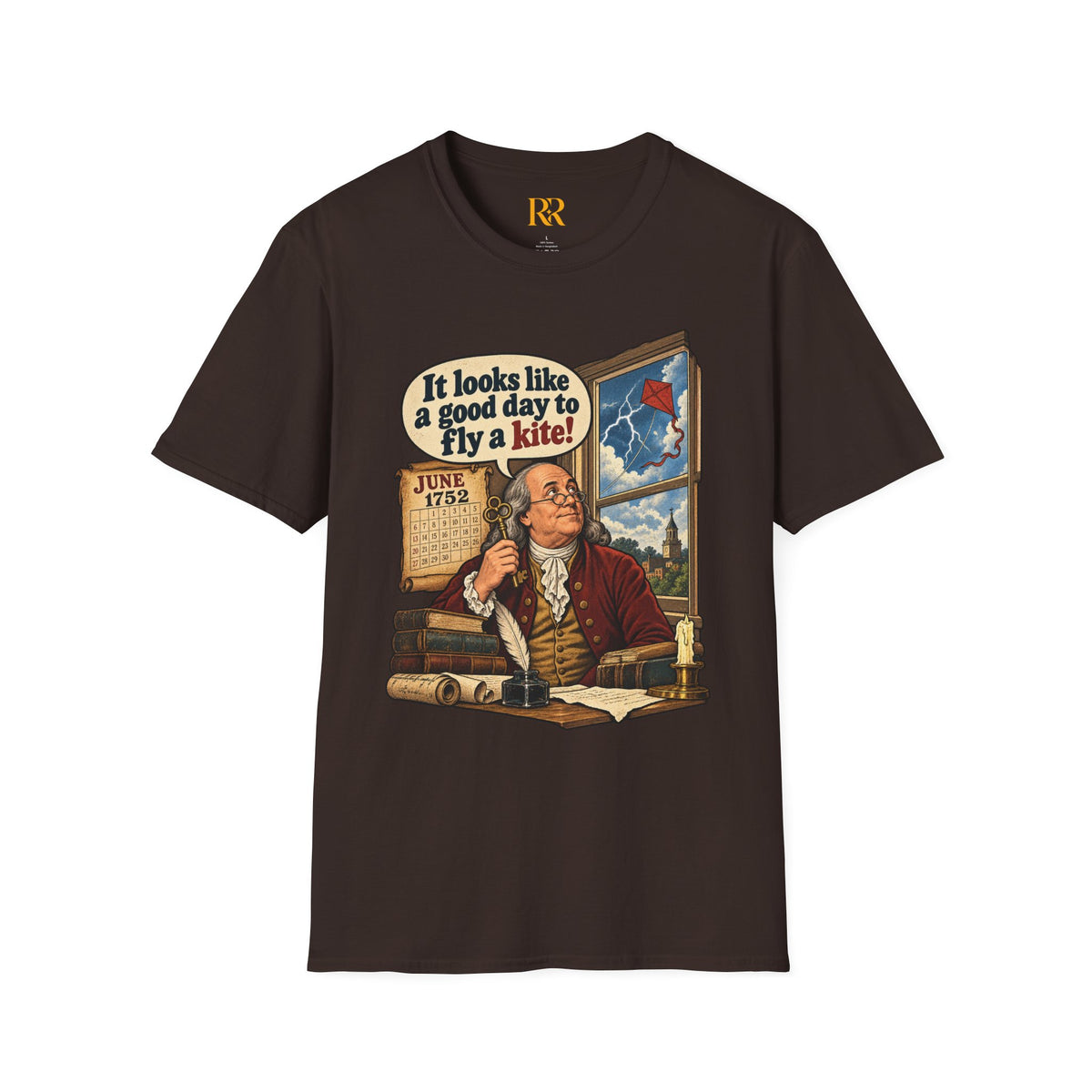 “It Looks Like a Good Day to Fly a Kite!” Benjamin Franklin Vintage T-Shirt