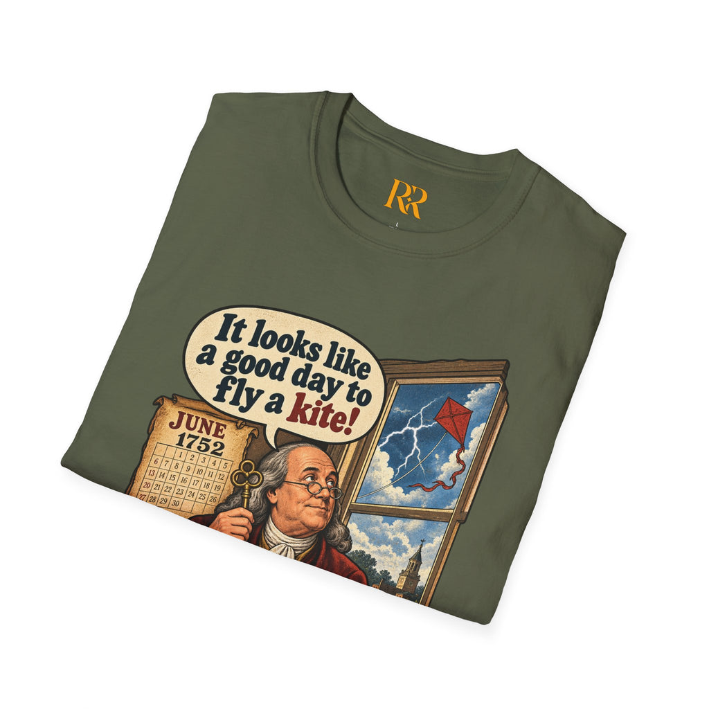 “It Looks Like a Good Day to Fly a Kite!” Benjamin Franklin Vintage T-Shirt